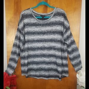 Banana Republic Heather Gray Striped Hi Lo Slub Long Sleeve